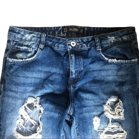 Zara Trafaluc Destroyed Jeans Skinny Mid Rise Size 6 EU 38 100% Cotton Stretch - Picture 3 of 7